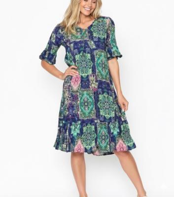 Jessica Persian 3 Print Sleeved Dress