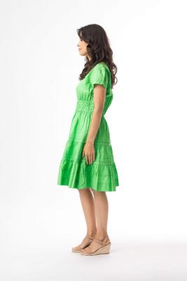 Green Poplin Short Ruched Dress