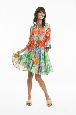 Alisa Frill Sleeve Print Layers Dress