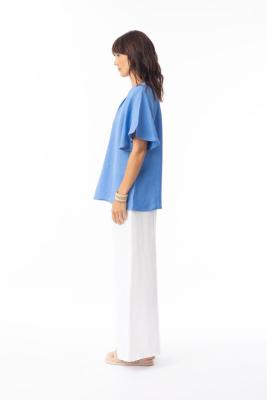 Ibiza Blue Linen Top