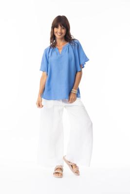 Ibiza Blue Linen Top