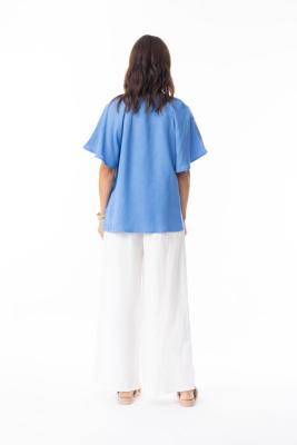 Ibiza Blue Linen Top