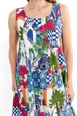 Greek Island Blue Sleeveless Dress