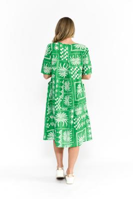 Yvonne Mono Patch Green Round Neck Dress