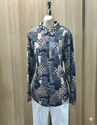 Black Tiles Print L/S Shirt