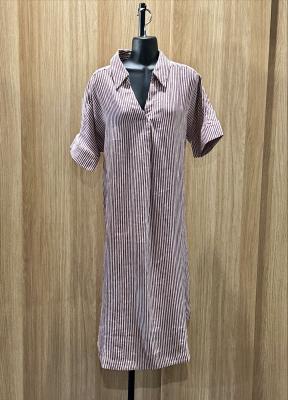 Coffee/Parchment Linen Stripe Dress