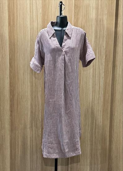 Coffee/Parchment Linen Stripe Dress