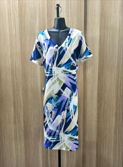 Blue Abstract Print Linen Dress
