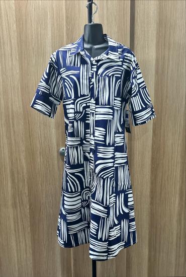 Navy Print Shirt Dress