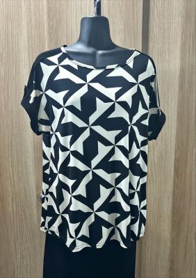 Black Geo Print Knit Top