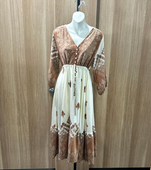 Printed Tie-Waist Washed Cotton Dress