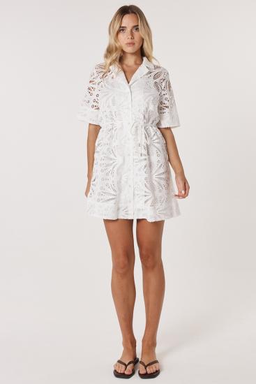 Elara White Broderie Shirt Dress