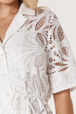 Elara White Broderie Shirt Dress