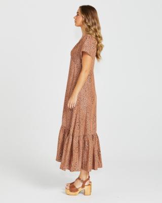 Davie Sandy Tan Animal Print Maxi Dress