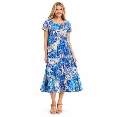 50yrs Oriental Print Square Neckline Midi Dress