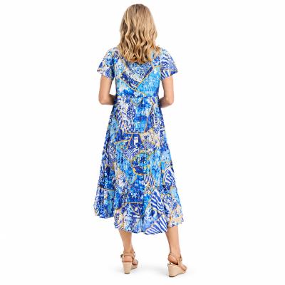 50yrs Oriental Print Square Neckline Midi Dress