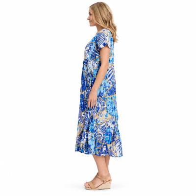 50yrs Oriental Print Square Neckline Midi Dress