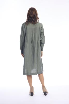 Military Linen Shirt Midi Dress