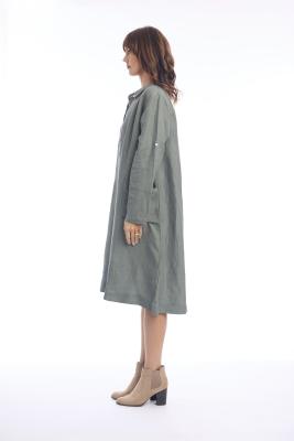 Military Linen Shirt Midi Dress