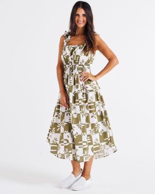 Tiered Geo Floral Maxi Frill Dress