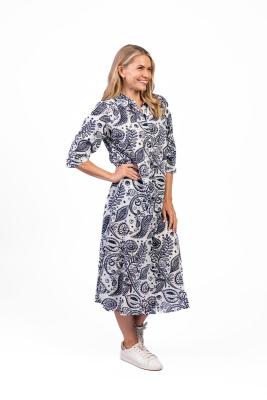 Sofia Romanian Navy Shirt Dress