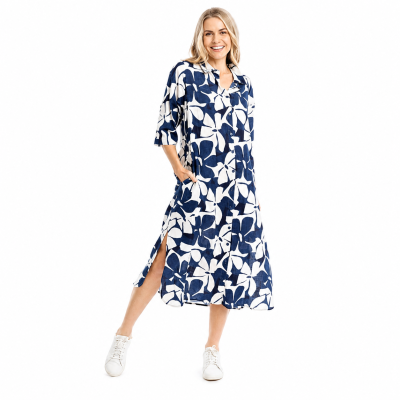 Sofia Cutout Flowers Navy Shirt Dress