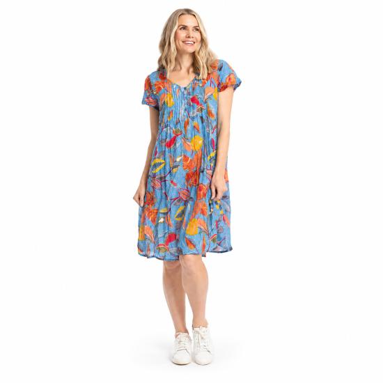 Nicola Tropical Foliage Denim Dress