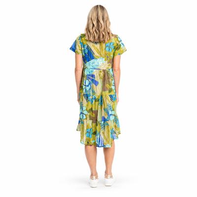 Thalia Olive Tropical Flowers Tiered Dress