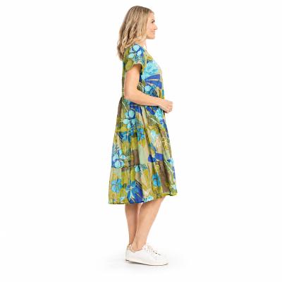 Thalia Olive Tropical Flowers Tiered Dress