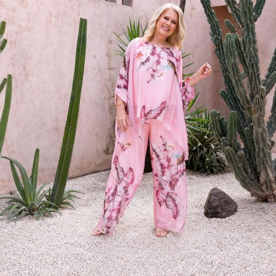 Blush Tropics Printed Pisa Silk Pants