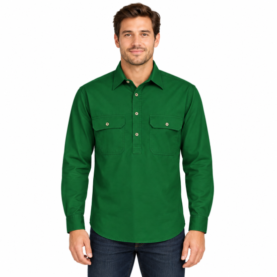 Pilbara Green Men's Close Front L/S Shirt