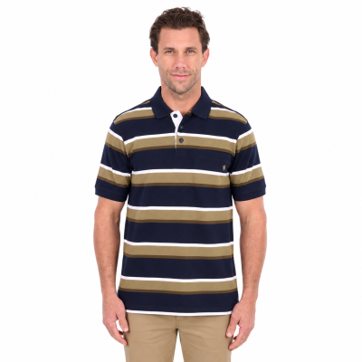 Vincent Navy/Tan Men's One Pocket Short Sleeve Polo