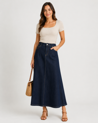 Bettinna Wash Extra Drape Denim Skirt