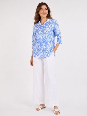 White Flower Print S/S Shirt