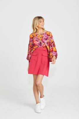 Yasmin Bubble Sleeve Berry Floral Top