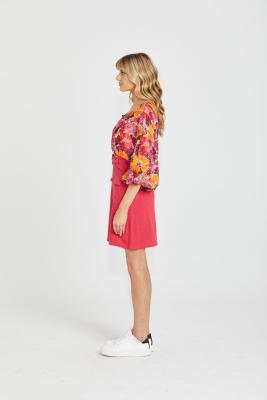 Yasmin Bubble Sleeve Berry Floral Top