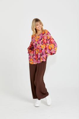 Yasmin Bubble Sleeve Berry Floral Top