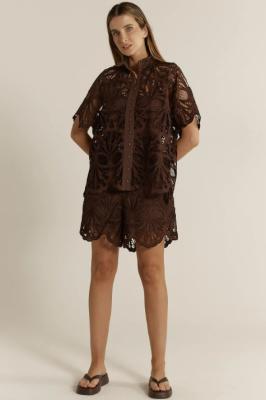 Elara Chocolate Broderie Blouse