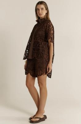 Elara Chocolate Broderie Blouse