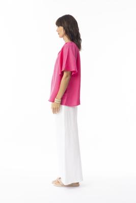 Pink Linen Chinese Collar Top