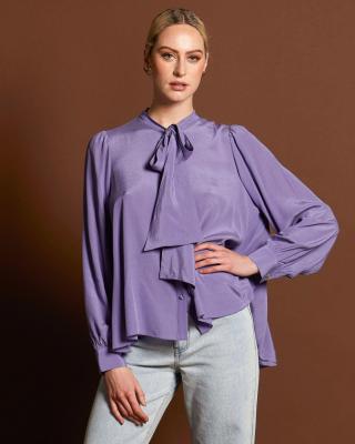 Everywhere Neck Tie Cornflower Blouse