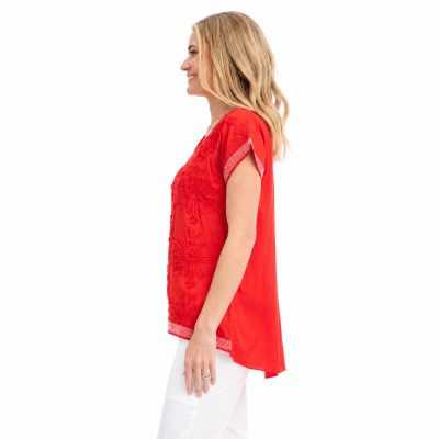 Red Broderie Embellished Top