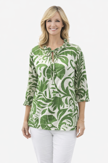 Olive Green Print Blouse