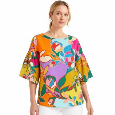 Summer Symphony Printed Linen Top